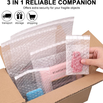 100Pack Small Bubble Out Bag Pouches 3.15" x 4" Self-Seal Bubble Pouches Bags, Double Walled Bubble Cushioning Bags, Self-Sealing Protective Wrap Cushioning Bags for Shipping, Packing, Moving.