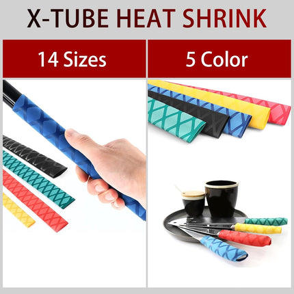 X-Tube Heat Shrink Wrap Tubing 39"&64" Lengths for Rod Grips-5 Color 14 Sizes.
