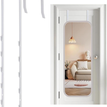 Over-The-Door Mirror Hanger, Adjustable 13.6 in Door Mirrors Hanger with Protective Lining, Prevent Scratches, 2 Pcs Mirrors Brackets Perfect Height and Fit (Mirror Not Included) - White.