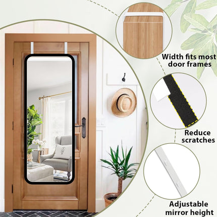 Over-The-Door Mirror Hanger, Adjustable 13.6 in Door Mirrors Hanger with Protective Lining, Prevent Scratches, 2 Pcs Mirrors Brackets Perfect Height and Fit (Mirror Not Included) - White.