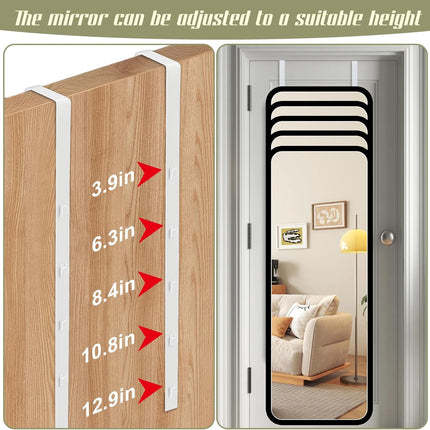 Over-The-Door Mirror Hanger, Adjustable 13.6 in Door Mirrors Hanger with Protective Lining, Prevent Scratches, 2 Pcs Mirrors Brackets Perfect Height and Fit (Mirror Not Included) - White.