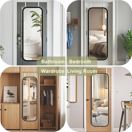 Over-The-Door Mirror Hanger, Adjustable 13.6 in Door Mirrors Hanger with Protective Lining, Prevent Scratches, 2 Pcs Mirrors Brackets Perfect Height and Fit (Mirror Not Included) - White.