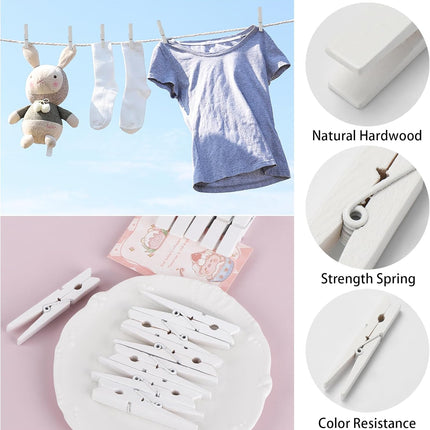 50Pcs White Wooden Clothespins, 2.9 inch Clothes Pins for Crafts, Natural Laundry Hanging Clips, DIY Cheer Pin.