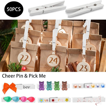 50Pcs White Wooden Clothespins, 2.9 inch Clothes Pins for Crafts, Natural Laundry Hanging Clips, DIY Cheer Pin.