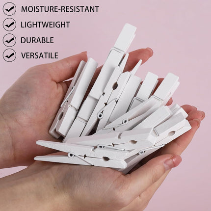 50Pcs White Wooden Clothespins, 2.9 inch Clothes Pins for Crafts, Natural Laundry Hanging Clips, DIY Cheer Pin.