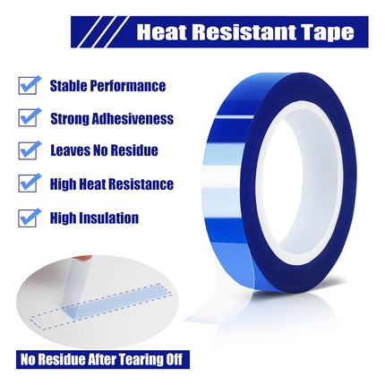 2 Rolls 10mm x16m(52FT) Blue Heat Tape High Temperature Heat Resistant Tape Heat Transfer Tape for Heat Sublimation Press Vinyl,No Residue.
