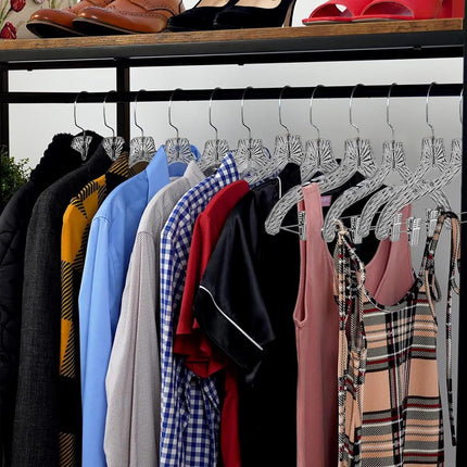 Clothes Hangers with Clips Plastic Set of 12 Pack Heavy Duty Hangers Dresses, T-Shirts Shirt Suit Hangers for Closet Organization Crystal Clear Hanger Pants Skirt Hanger Women and Men.