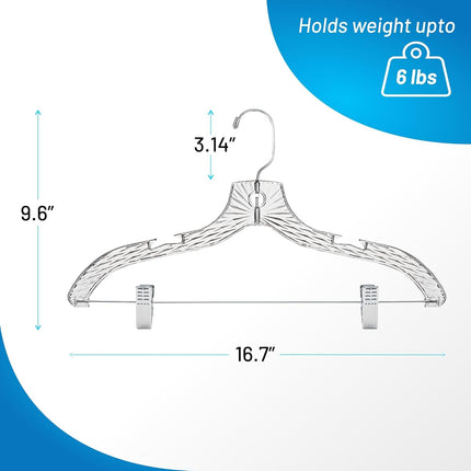 Clothes Hangers with Clips Plastic Set of 12 Pack Heavy Duty Hangers Dresses, T-Shirts Shirt Suit Hangers for Closet Organization Crystal Clear Hanger Pants Skirt Hanger Women and Men.