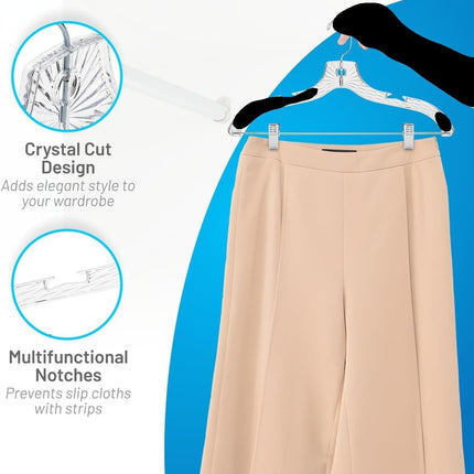 Clothes Hangers with Clips Plastic Set of 12 Pack Heavy Duty Hangers Dresses, T-Shirts Shirt Suit Hangers for Closet Organization Crystal Clear Hanger Pants Skirt Hanger Women and Men.