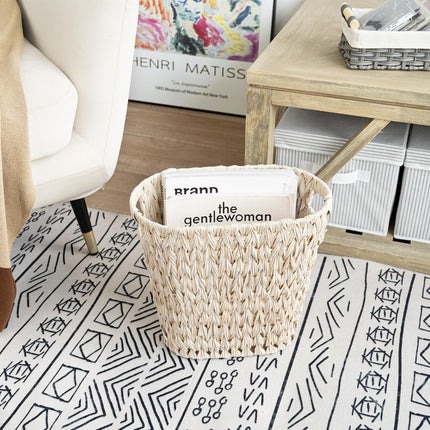 Wicker Trash Can, Waterproof Bathroom Trash Can, Wicker Waste Basket for Bathroom, Decorative Boho Waste Basket for Bedroom, Office, 19 Liters/5 Gallons.