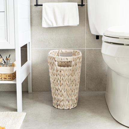 Wicker Trash Can, Waterproof Bathroom Trash Can, Wicker Waste Basket for Bathroom, Decorative Boho Waste Basket for Bedroom, Office, 19 Liters/5 Gallons.