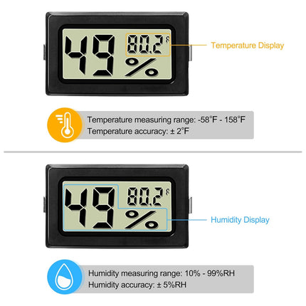 Mini Digital Temperature Humidity Meters Gauge with Probe Gauge LCD Fahrenheit Display Thermometer Hygrometer for Incubator Reptile Plant Greenhouse Chicken Coop Garden(Black, 3 Pieces).