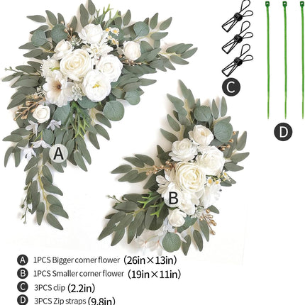 Faux Arch Flower Swag Set of 2 for Wedding Welcome Signs Floral Swag Wedding Reception Ceremony Signs Decor (White).