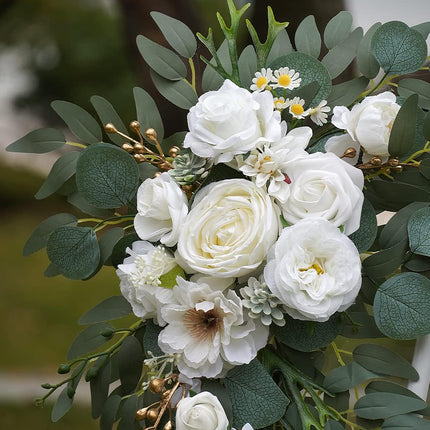 Faux Arch Flower Swag Set of 2 for Wedding Welcome Signs Floral Swag Wedding Reception Ceremony Signs Decor (White).