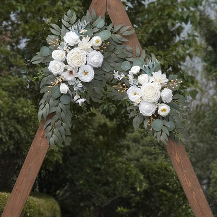 Faux Arch Flower Swag Set of 2 for Wedding Welcome Signs Floral Swag Wedding Reception Ceremony Signs Decor (White).