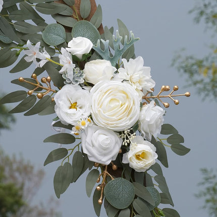 Faux Arch Flower Swag Set of 2 for Wedding Welcome Signs Floral Swag Wedding Reception Ceremony Signs Decor (White).