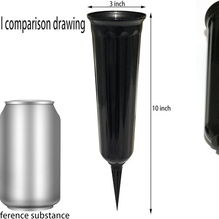Memorial Floral Vases, Cemetery Vase, Headstones Flower Holder, Grave Cone Vase, Flower Pots for Outdoor Plants, Decorative Plastic Containers (Set of 6, Black).