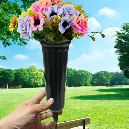 Memorial Floral Vases, Cemetery Vase, Headstones Flower Holder, Grave Cone Vase, Flower Pots for Outdoor Plants, Decorative Plastic Containers (Set of 6, Black).