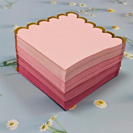 100 pack Pink Mix Cocktail Napkins with Gold Foil Accents Scalloped Edges 5 x 5 inch Beverage Disposable Napkin Party Decoration Wedding Bridal and Baby Shower Dinner Lunch Supplies.