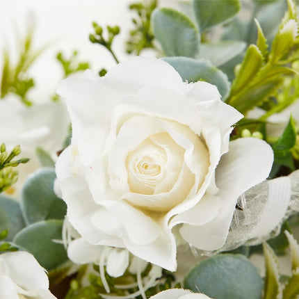 White Ivory Rose Wrist Corsage, Set of 6, Wedding Bridal Flower Corsage Hand Decor for Prom Party Homecoming, Wristband Flowers Bride, Bridesmaid, Girl.