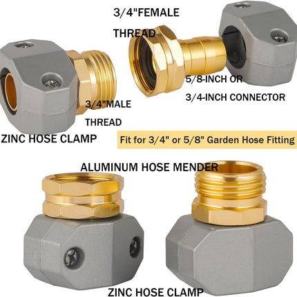 Garden Hose Repair Kits, 3 Sets Aluminum Alloy Water Hose Connector, Fit 3/4" and 5/8" Garden Hose, Male and Female Hose End Repair Fittings Replacement, Hose Mender Kit.