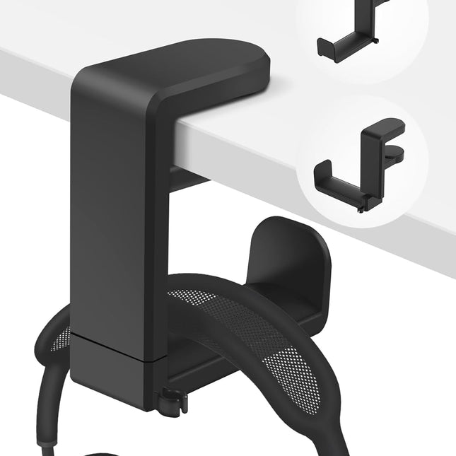 Headphone Hook - Under Desk Headphone Holder with 360-Degree Adjustable Rotation, Black.