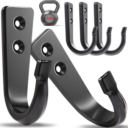 5 Large Size Heavy Duty Wall Hooks, Coat Hooks for Hanging Pans, Backpacks, Coats, Garage Items (Black).