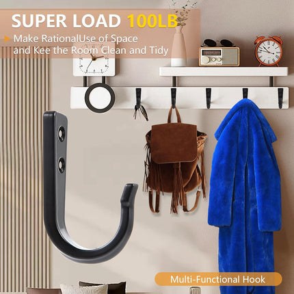 5 Large Size Heavy Duty Wall Hooks, Coat Hooks for Hanging Pans, Backpacks, Coats, Garage Items (Black).
