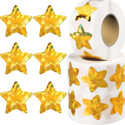 1500 PCS Holographic Gold Star Stickers for Kids Reward, Self Adhesive Sparkly Foil Star Stickers for Behavior Chart, Student Planner and School Classroom Teacher Supplies (1" Each).