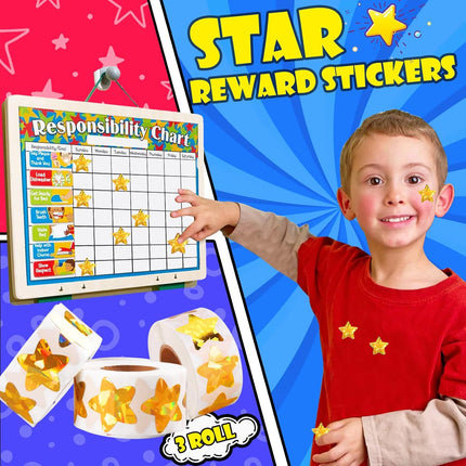1500 PCS Holographic Gold Star Stickers for Kids Reward, Self Adhesive Sparkly Foil Star Stickers for Behavior Chart, Student Planner and School Classroom Teacher Supplies (1" Each).