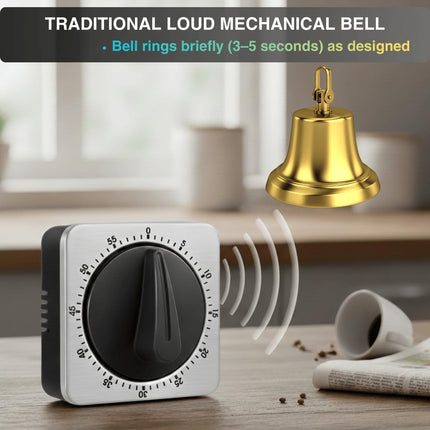 Mechanical Kitchen Timer Magnetic with Loud Alarm, 60-Minute Manual Wind Up Analog Countdown Timer with Stainless Steel Scale, No Batteries for Chef Cooking, Baking, Egg, Oven, Seniors.