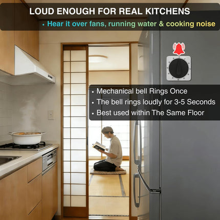 Mechanical Kitchen Timer Magnetic with Loud Alarm, 60-Minute Manual Wind Up Analog Countdown Timer with Stainless Steel Scale, No Batteries for Chef Cooking, Baking, Egg, Oven, Seniors.