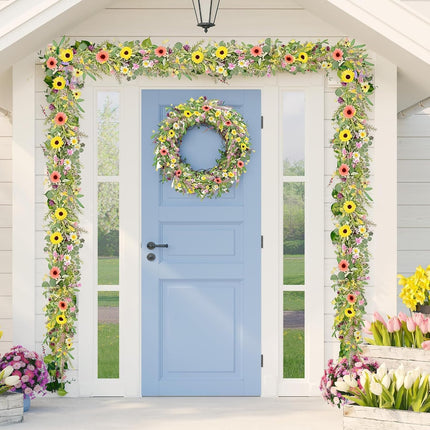 6.5 Ft Spring Summer Flower Vine Garlands Artificial Wildflower Wisteria Lavender Daisy Garland Not Withering Floral Wreath Garland All Year Round Home Decor for Indoor Outdoor Home Wedding Arch.