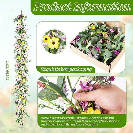 6.5 Ft Spring Summer Flower Vine Garlands Artificial Wildflower Wisteria Lavender Daisy Garland Not Withering Floral Wreath Garland All Year Round Home Decor for Indoor Outdoor Home Wedding Arch.