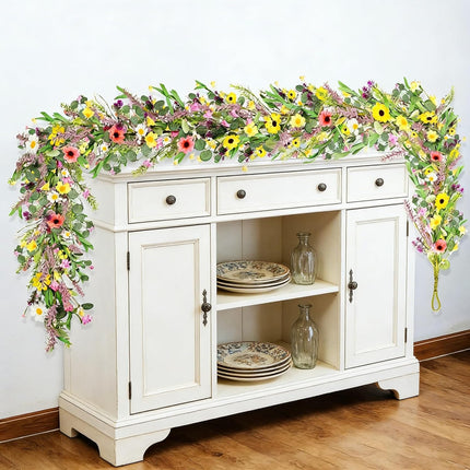 6.5 Ft Spring Summer Flower Vine Garlands Artificial Wildflower Wisteria Lavender Daisy Garland Not Withering Floral Wreath Garland All Year Round Home Decor for Indoor Outdoor Home Wedding Arch.