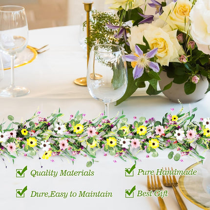 6.5 Ft Spring Summer Flower Vine Garlands Artificial Wildflower Wisteria Lavender Daisy Garland Not Withering Floral Wreath Garland All Year Round Home Decor for Indoor Outdoor Home Wedding Arch.