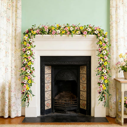 6.5 Ft Spring Summer Flower Vine Garlands Artificial Wildflower Wisteria Lavender Daisy Garland Not Withering Floral Wreath Garland All Year Round Home Decor for Indoor Outdoor Home Wedding Arch.