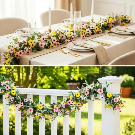 6.5 Ft Spring Summer Flower Vine Garlands Artificial Wildflower Wisteria Lavender Daisy Garland Not Withering Floral Wreath Garland All Year Round Home Decor for Indoor Outdoor Home Wedding Arch.