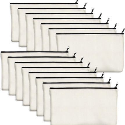 15 Pack Blank Cotton Canvas DIY Craft Zipper Bags Pouches Pencil Case for Makeup Cosmetic Toiletry Stationary Storage.