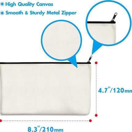 15 Pack Blank Cotton Canvas DIY Craft Zipper Bags Pouches Pencil Case for Makeup Cosmetic Toiletry Stationary Storage.