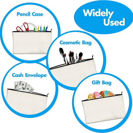 15 Pack Blank Cotton Canvas DIY Craft Zipper Bags Pouches Pencil Case for Makeup Cosmetic Toiletry Stationary Storage.