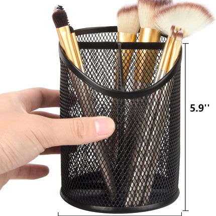 2 Pack Pen Holder Mesh Round Pencil Holder Desktop Organizer 3 Compartments, Black.