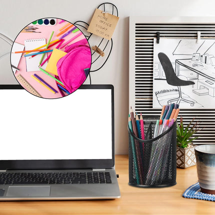 2 Pack Pen Holder Mesh Round Pencil Holder Desktop Organizer 3 Compartments, Black.