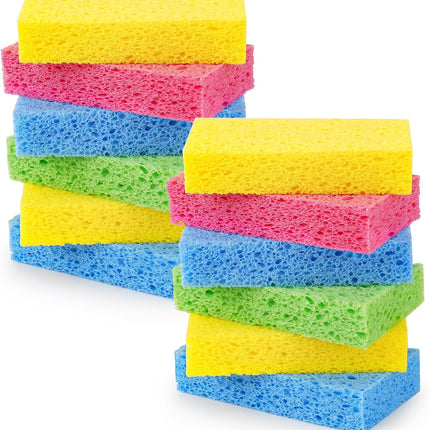 12-Count Cellulose Sponges, Non-Scratch Kitchen Sponges for Dish,Colorful Compressed Dish Scrubber Sponge for Household,Cookware,Bathroom.
