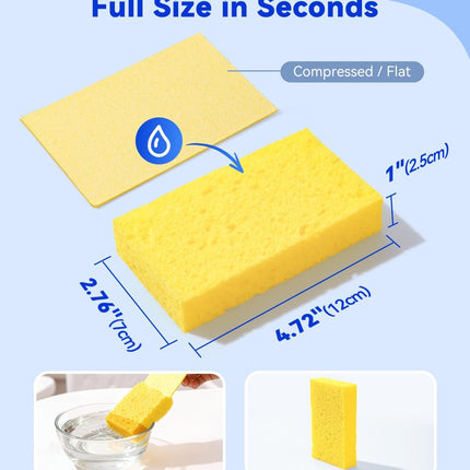 12-Count Cellulose Sponges, Non-Scratch Kitchen Sponges for Dish,Colorful Compressed Dish Scrubber Sponge for Household,Cookware,Bathroom.