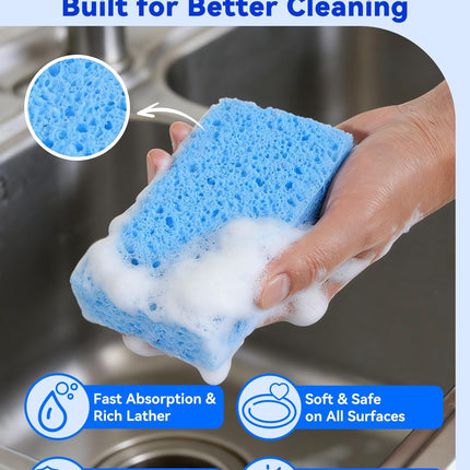 12-Count Cellulose Sponges, Non-Scratch Kitchen Sponges for Dish,Colorful Compressed Dish Scrubber Sponge for Household,Cookware,Bathroom.