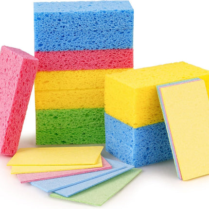 12-Count Cellulose Sponges, Non-Scratch Kitchen Sponges for Dish,Colorful Compressed Dish Scrubber Sponge for Household,Cookware,Bathroom.