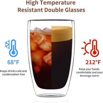 17oz Double Wall Glass Coffee Mugs, Insulated Coffee Mug, Clear Borosilicate Glass Coffee Cups for Cappuccino, Tea, Lightweight and Microwave Safe.