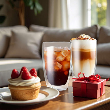 17oz Double Wall Glass Coffee Mugs, Insulated Coffee Mug, Clear Borosilicate Glass Coffee Cups for Cappuccino, Tea, Lightweight and Microwave Safe.