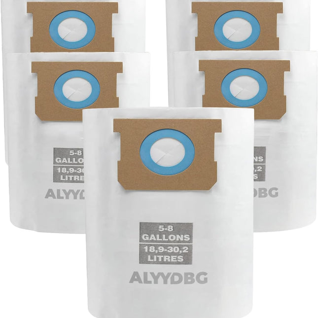 Universal 5-8 Gallon Vac Bags for 2-1/2 Inch Port Canister,  Type E 90661 9066166, Type H 90671 9067133; VF2004, VHBS VDBS High- Efficiency Disposable Vacuum Collection Filter Bags 5 Pack.
